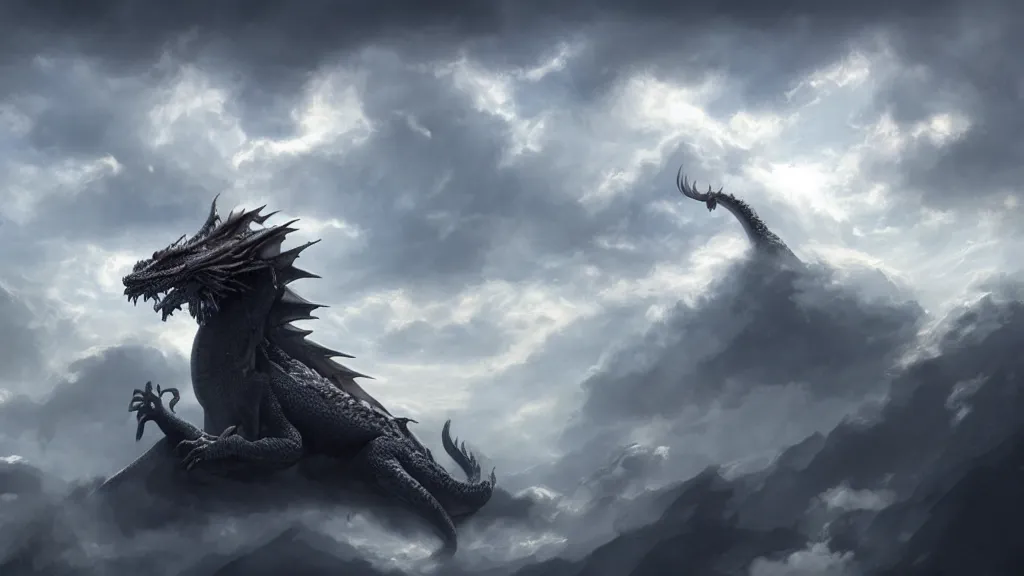 Prompt: A dragon made of clouds, concept art, matte painting, 8k, highly detailed, artstation, fluffy clouds, high quality,