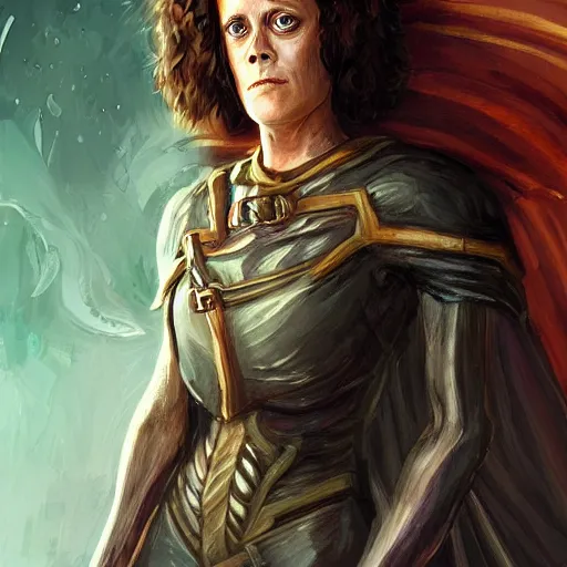 Image similar to young sigourney weaver as a d & d draconic sorcerer, character portrait by wlop