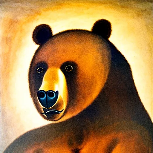 Image similar to portrait of anthropomorphic bear, lascaux caves painting