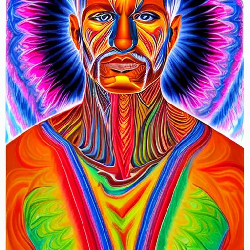 Image similar to a portrait of a beautiful man the style of Alex Grey, colorful,