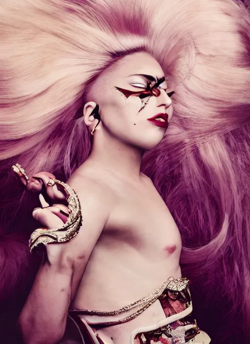 Image similar to lady gaga photoshoot styled by nick knight posing renaissance themed, vogue magazine, Highly realistic. High resolution. Highly detailed. Dramatic. 8k.4k.