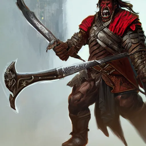 Image similar to Orc fighter wielding a musket, path of exile, artstation, concept art, digital painting, highly detailed, portrait