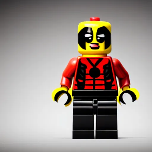 Image similar to deadpool as lego character, bokeh, photo, hyperrealistic, detailed textures and soft studio lighting, soft shadows, sharp focus, extreme detail, hyper realistic, award winning photo