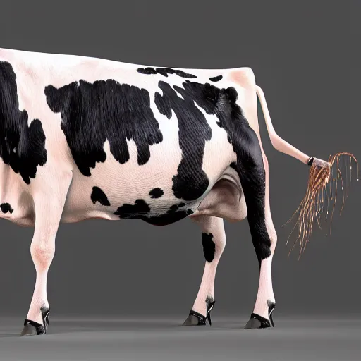 Prompt: Cow with mechanical!!!!! wings, full-body portrait, trending on arstation, photorealistic resolution, 4k, 8k