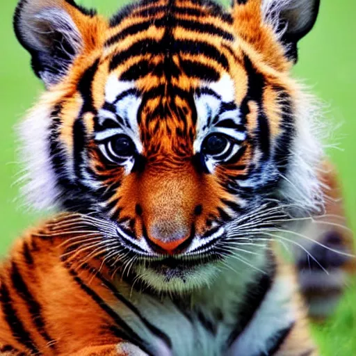 Prompt: tiger cub wearing a cincinnati bengals helmet