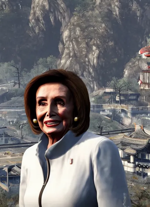 Prompt: Nancy Pelosi visiting china in fallout 4