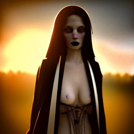 Prompt: photographic portrait of a stunningly beautiful gothic female in soft dreamy light at sunset, god rays, contemporary fashion shoot, by edward robert hughes, annie leibovitz and steve mccurry, david lazar, jimmy nelsson, breathtaking, 8 k resolution, extremely detailed, beautiful, establishing shot, artistic, hyperrealistic, beautiful face, octane render