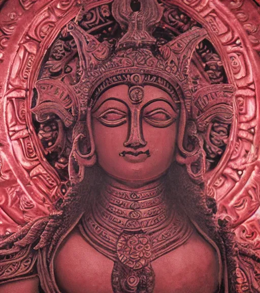 Image similar to mystical hindu blood god, film photo, grainy, high detail, high resolution