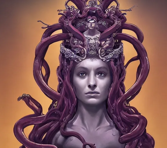 Image similar to medusa on a throne. trending on artstation.