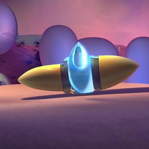 Prompt: an intergalactic spaceship that carries eggs, 3 d cartoon, still from the pixar movie