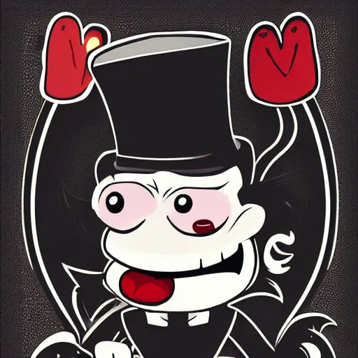 Prompt: a vampire with a top hat in the style of chad moldenhauer, cuphead