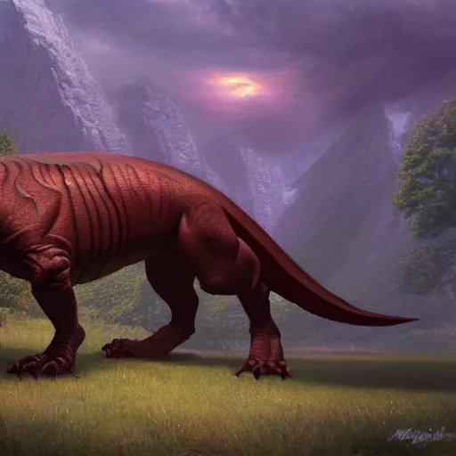 Prompt: matte painting of t - rex, artwork by artgerm, style of thomas kinkade and greg rutkowski, ray traced