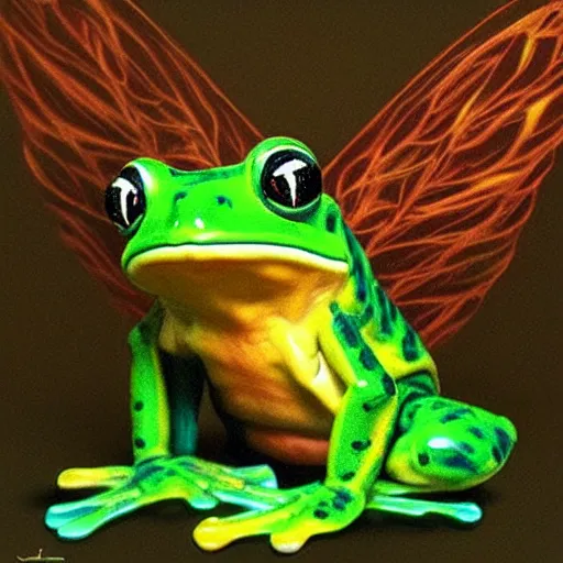 Prompt: “ frog with wings, hyperrealism, fantasy ”