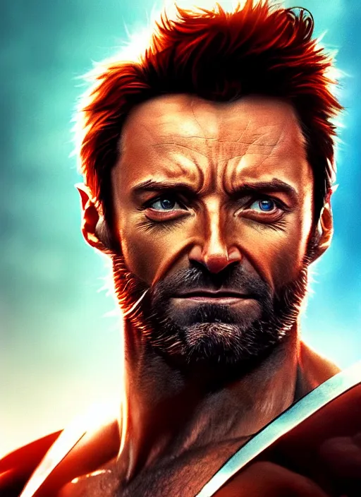 Image similar to portrait of Hugh Jackman as Wolverine, cinematic lighting, BACKLIGHTING, artstation