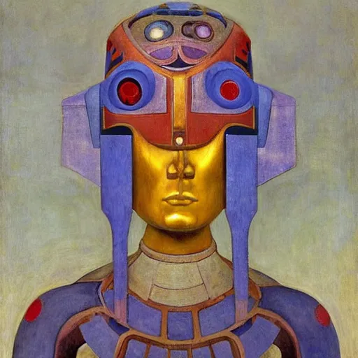 Image similar to the robot girl wearing her bird mask, by annie swynnerton and diego rivera and elihu vedder and lucien freud, symbolist, dramatic lighting, elaborate geometric ornament, head and shoulders view, art brut, soft cool colors, smooth, sharp focus, extremely detailed, adolf wolfli, leo and diane dillon, nicholas roerich