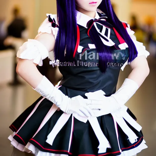 Prompt: a symmetric and beautiful face, full body high definition photo of a cosplayer with twin tails, wearing maid uniform, photo taken with Sony a7R