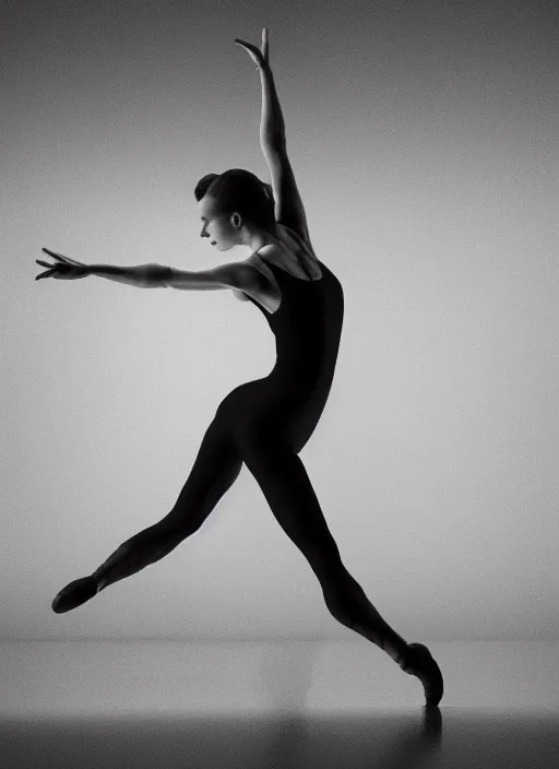 Image similar to a Photorealistic dramatic hyperrealistic render of a beautiful Female dancer by Ken Brower and Deborah Ory of NYC Dance project,Lois Greenfield,Jan Masny,Alexander Yakolev, Beautiful dynamic dramatic dark moody lighting,shadows,cinematic atmosphere,Octane render,8K