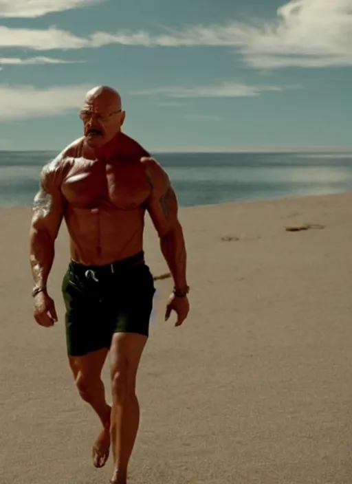 Image similar to film still of walter white as dwayne johnson in baywatch movie 2 0 1 7, 8 k