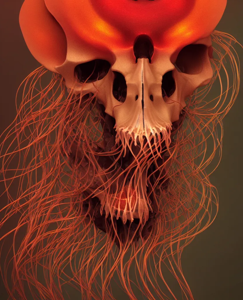 Image similar to goddess close-up portrait animal skull. jellyfish phoenix head, nautilus, orchid, skull, betta fish, bioluminiscent creatures, intricate artwork by Tooth Wu and wlop and beeple. octane render, trending on artstation, greg rutkowski very coherent symmetrical artwork. cinematic, hyper realism, high detail, octane render, 8k