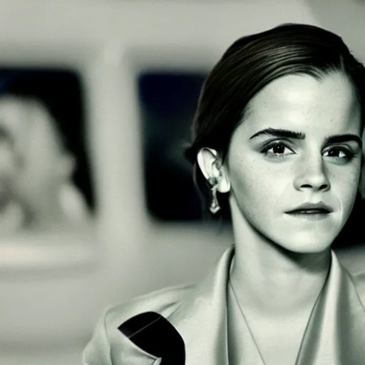 Image similar to emma watson, flight attendant, award winning, kodak ektachrome expired blue tint,