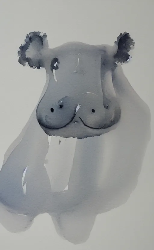 Image similar to minimalistic aquarell painting of a hippo, white background