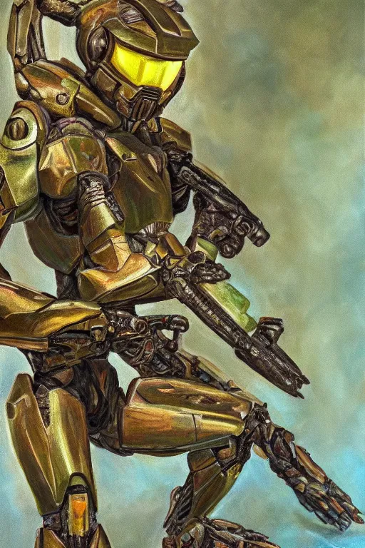 Image similar to master chief playing as praying mantis in a bugs life, oil on canvas, intricate, portrait, 8 k highly professionally detailed, hdr, cgsociety