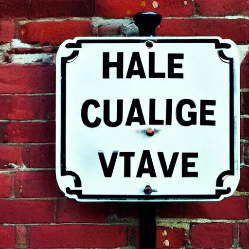 Prompt: a street sign with the text “hale avenue”, cambridge, england