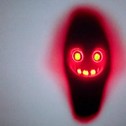 Prompt: a scary shadow creature with red glowing eyes