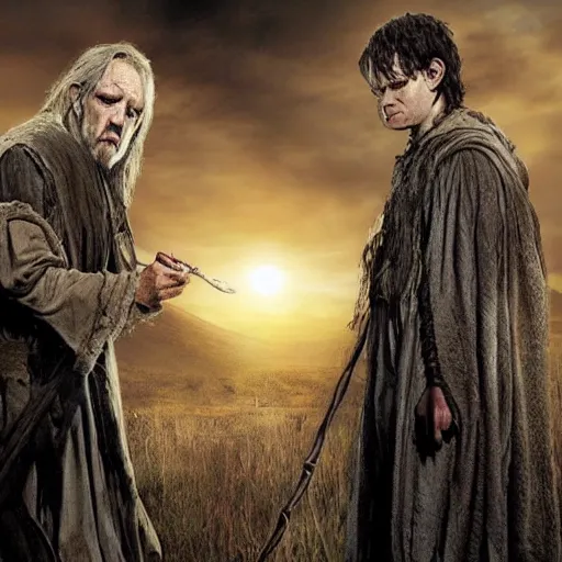 Prompt: post-apocalyptic fellowship of the ring