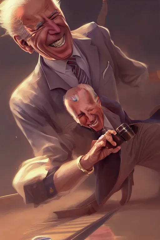 Prompt: joe biden bowling meme, full face, anime, fantastic details, pixiv, hyperdetailed unreal engine, stanley artgerm lau, wlop, rossdraws, james jean marc, simonetti ruan jia and mandy jurgens and artgerm and sakimichan, illustration, digital art, concept art, manga cover