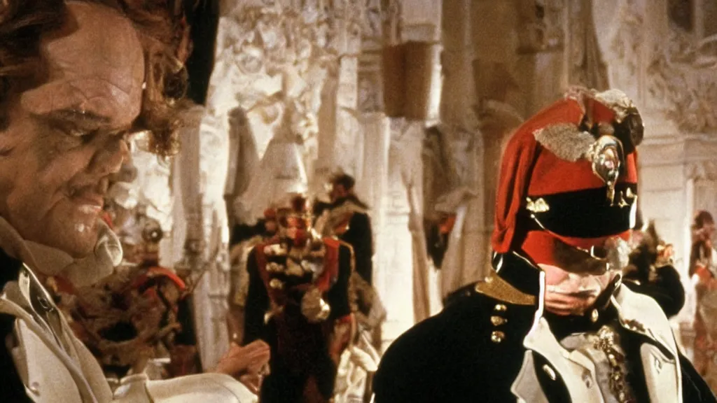 Image similar to jack nicholson starring as napoleon in stanley kubrick's movie of napoleon, seventies cinema, vintage, by stanley kubrick, jack nicholson as napoleon, cinematic lighting, ultra realistic, panavision, wide screen, saturated color