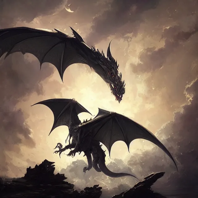 Image similar to a painting of a moon dragon by greg rutkowski, dark fantasy art, high detail, trending on artstation