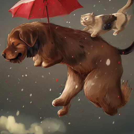 Prompt: giant cats and dogs are falling from the sky like rain, bystanders watching from the sides, 4 k, by ariduka 5 5, monokubo, artstation,