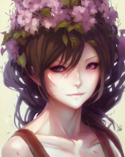 Image similar to character concept art of an anime dryad | | cute - fine - face, pretty face, realistic shaded perfect face, fine details by stanley artgerm lau, wlop, rossdraws, james jean, andrei riabovitchev, marc simonetti, and sakimichan, tranding on artstation