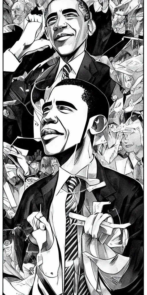 Prompt: barack obama as a manga character, [ fukumoto, drawn ]