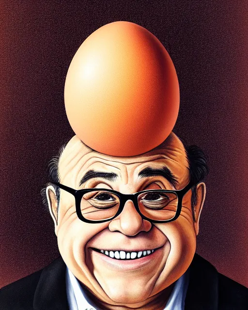 Image similar to painting portrait of danny devito as an egg, cartoon, warm lighting, danny devito has an egg body, movie poster, illustration by bartek fedyczak, erak note, tooth wu, neil richards, kan liu, siwoo kim, jisu choe, trending on art station