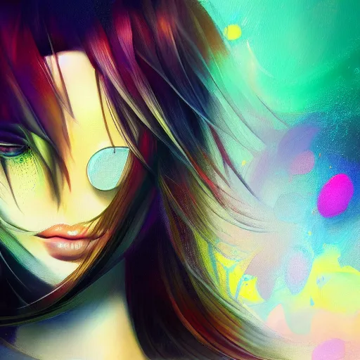 Prompt: a painting of a hard surfaces girl with long hair, digital art by ryuzaburo umehara, featured on pixiv, detailed illustration, digital art, synchromism, flat shading, full body, metaphysical painting, speedpainting, digital painting, holographic undertones, highly saturated colors, 4 k, digital art, concept art, trending on artstation