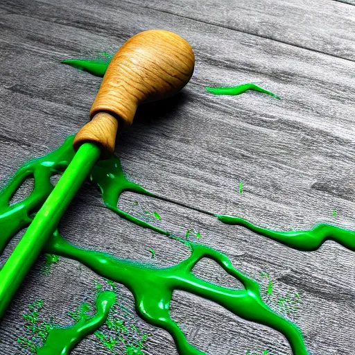 Image similar to short wooden cane with green slime on it, octane render