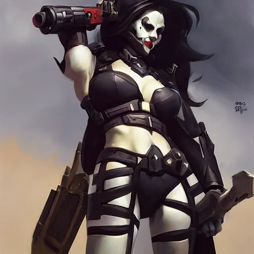 Image similar to greg manchess portrait painting of partially armored lady death as overwatch character, medium shot, asymmetrical, profile picture, organic painting, sunny day, matte painting, bold shapes, hard edges, street art, trending on artstation, by huang guangjian and gil elvgren and sachin teng