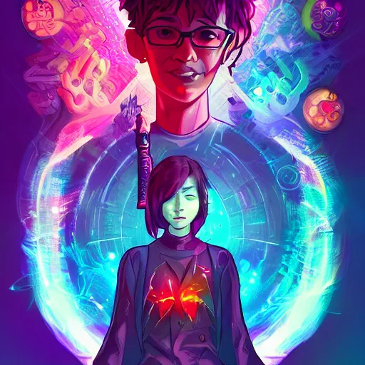 Image similar to skill magic geek inside matrix deepdream radiating a glowing aura stuff loot legends stylized digital illustration video game icon artstation lois van baarle, ilya kuvshinov, rossdraws,