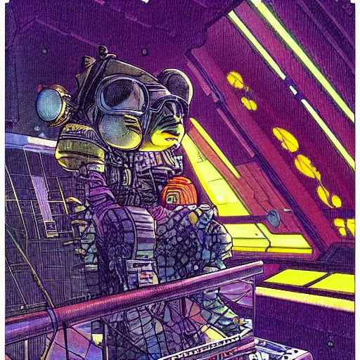 Image similar to a cyberpunk monkey in a spaceport by jean giraud