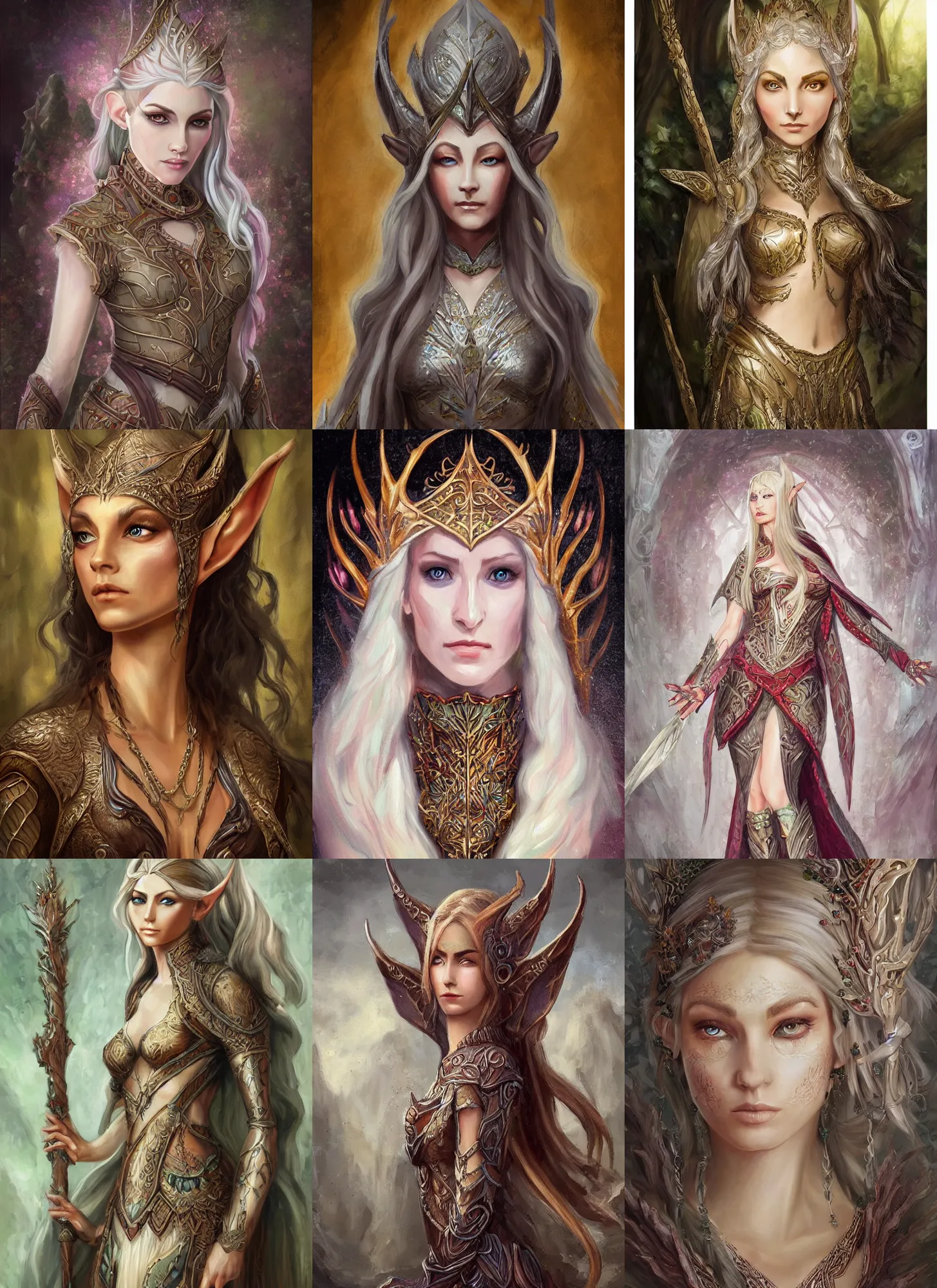 Prompt: soft focus oil canvas painting, full body concept art of a D&D style elven female with a beautiful face wearing full intricately designed clothing