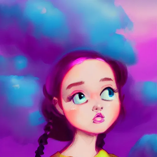 Image similar to the cotton candy kiss of transcendental bliss, little girl in the style of pascal blanche from artstation, digital art