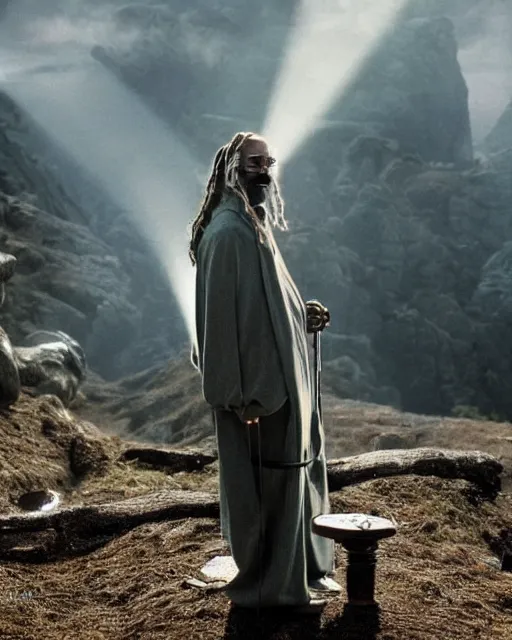 Prompt: Snoop Dogg in the role of Gandalf the Grey fight the Balrog, film still, amazing short, 8K, IMAX, ultra detailed, lord of the ring