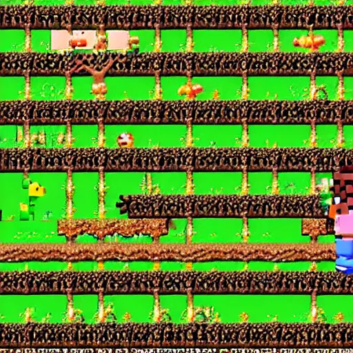 Image similar to detailed screenshot of a forest level in super mario world 2 : yoshi's island ( 1 9 9 5 ) on the super nintendo ( snes ), 1 6 - bit sprites