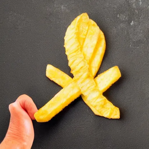 Image similar to photo of [ a single salted french fry chip ] shaped like that looks like stephen fry as a pixar character hybrid intercross mix cinematic lighting