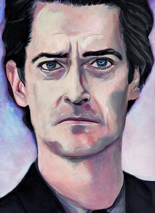 Prompt: portrait of kyle maclachlan as dale cooper by zotho lhun
