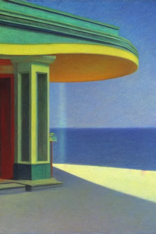 Image similar to liminal vaporwave surrealism, painted by Edward Hopper, painted by Monet, airbrush