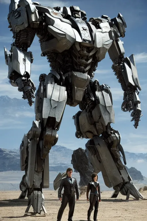 Image similar to cinematic still in westworld and pacific rim movie and real steel movie, full body mega mech by mamoru nagano