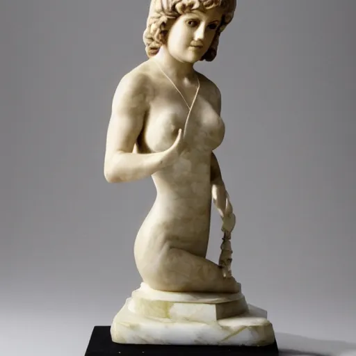 Prompt: carved marble statue of young jane fonda